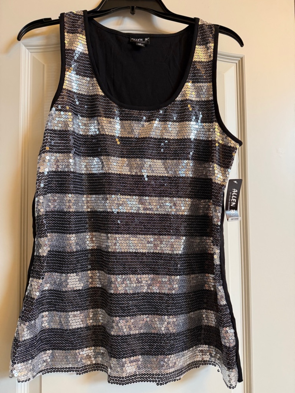 Allen B Women's Black & Silver Sequin Tank Top